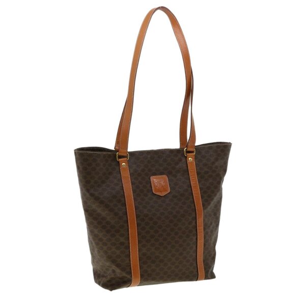 CELINE Macadam Canvas Tote Bag PVC Leather Brown